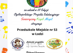 Podziękowanie za udział w Projekcie "Sensoryczny Kogel-Mogel"