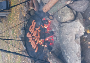 ognisko i ruszt z kiełbaskami