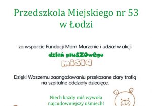 Podziękowania za udział w Akcji "Dzień Pluszowego Misia"