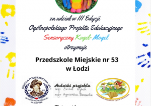 Podziękowanie za udział w Projekcie Sensoryczny Kogel-Mogel