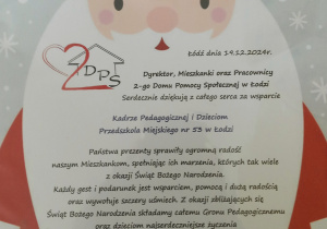 Podziękowanie od DPS nr 2 w Łodzi za świąteczne upominki