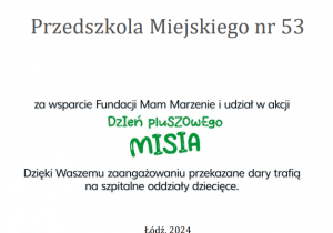 Podziękowania za udział w Akcji "Dzień Pluszowego Misia"