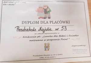 Dyplom za udział w konkursie międzyprzedszkolnym